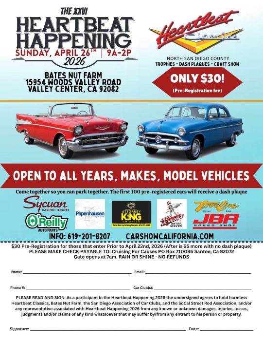 The Heartbeat Happening Car Show flyer April 2026